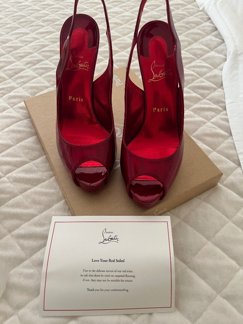 Christian Louboutin Lady Peep Sling Red Patent – Size 10, Box & Dust Bag – $500